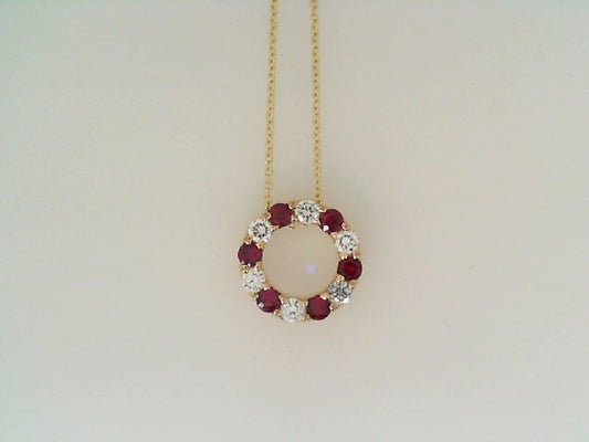 Maharaja Collection Round Diamond and Round Ruby Pendant Necklace in 18K Yellow Gold (1.04ct)