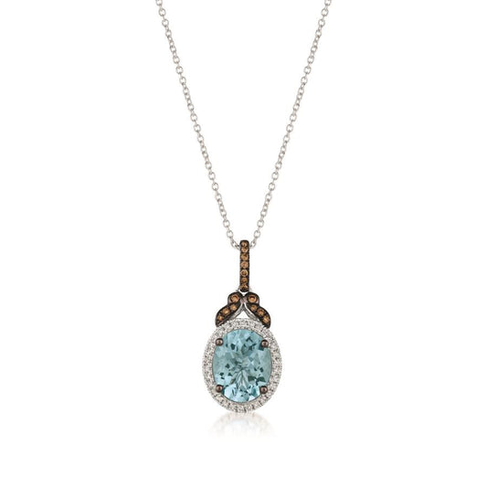 Maharaja Collection Sea Blue Aquamarine and Chocolate Diamond Pendant in 14K Vanilla Gold (2.21ct)