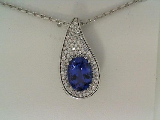 Maharaja Collection Round Diamond and Oval Tanzanite Necklace in 18K White Gold (4.32ctw)