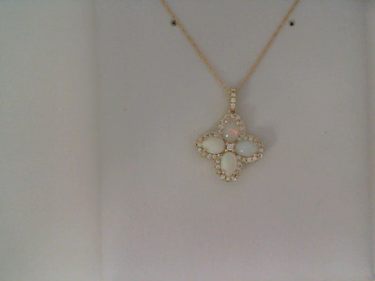 Maharaja Collection Round Diamond and Oval Opal Pendant in 14K Yellow Gold (1.65ct)