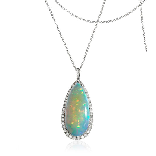 Maharaja Collection Pear Opal and Round Diamond Pendant in 14K Yellow Gold (6.76ct)
