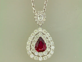 Maharaja Collection Pear Shaped Diamond and Ruby Pendant Necklace in 18K White Gold (2.68ctw)