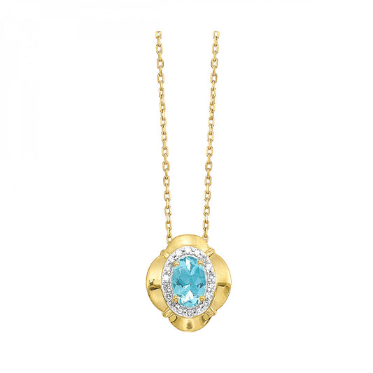 Maharaja Collection Round Blue Topaz and Diamond Necklace in 10K Yellow Gold (0.43ctw)