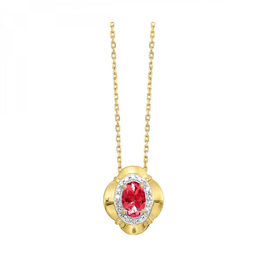Maharaja Collection Round Garnet and Diamond Necklace in 10K Yellow Gold (0.55ctw)