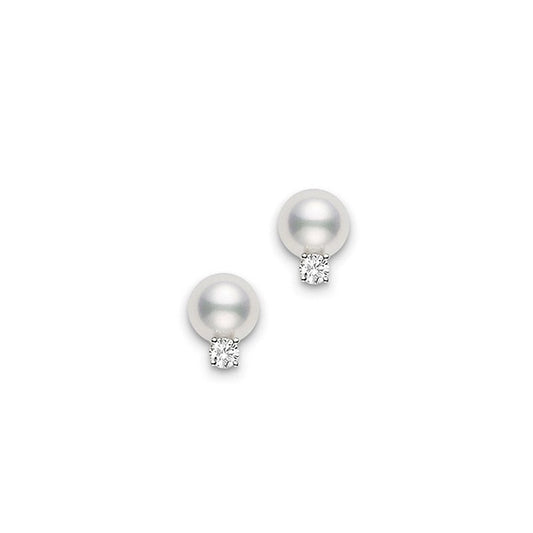 Maharaja Collection 12mm A+ White South Sea Pearl Earrings With 0.40ct Round Diamond in 18K White Gold