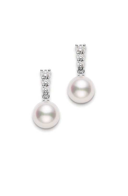 Maharaja Collection Morning Dew Akoya Pearl and Diamond Earrings in 18K White Gold (0.29ctw)