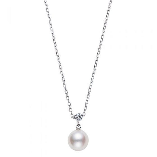 Maharaja Collection Akoya A+ 8.25mm Diamond Pendant in 18K White Gold (0.08ctw)