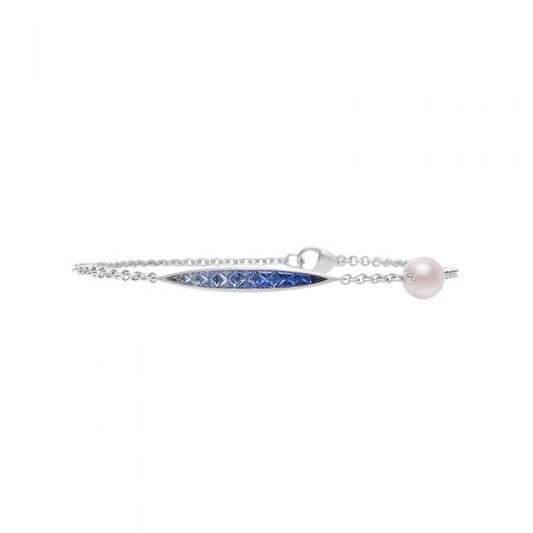 Maharaja Collection Akoya A+ 6mm and Blue Sapphire Bracelet in 18K White Gold (0.83ct)