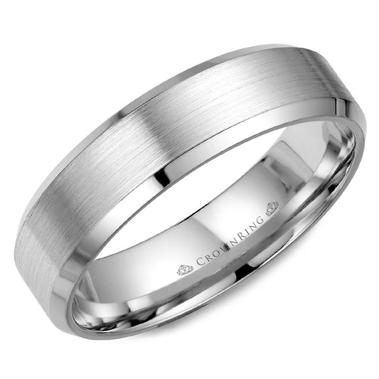 Maharaja Collection Brushed Center Men's Wedding Band in 14K White Gold (6mm)