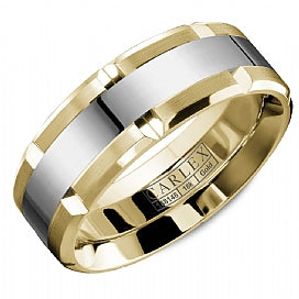 Maharaja Collection Two-Tone 18K Wedding Band with High Polish Center/Bevel in 18K Yellow and White Gold (7.5mm)