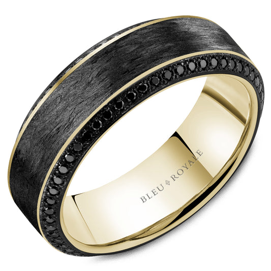 Maharaja Collection Round Black Diamond Men's Wedding Band in 14K Yellow Gold (0.71ctw)