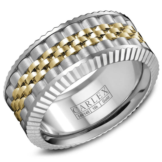 Maharaja Collection G3 Men's Luxury Wedding Band with High Polish Center and Frosted Sides 10mm Wide in White Gold