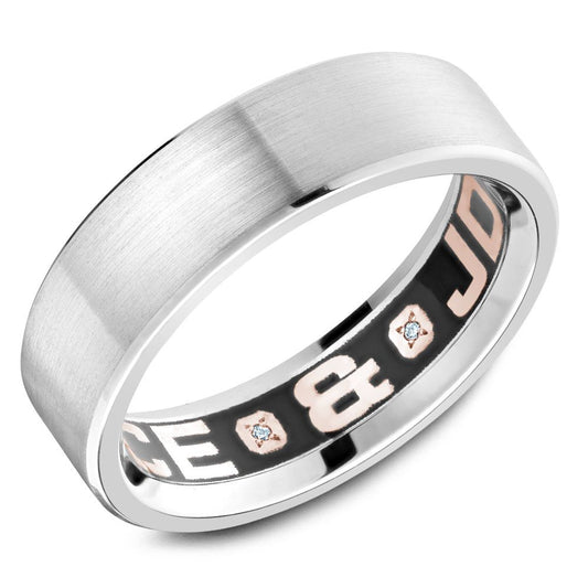 Maharaja Collection G4 Luxury Men's Wedding Band With Sandpaper Top & High Polish Bevel/Sides, 0.02ctw Diamonds in White Gold