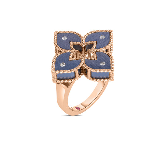 Maharaja Collection Flower Ring with 0.04ctw Diamonds in 18K Rose Gold and Titanium (0.04ctw)