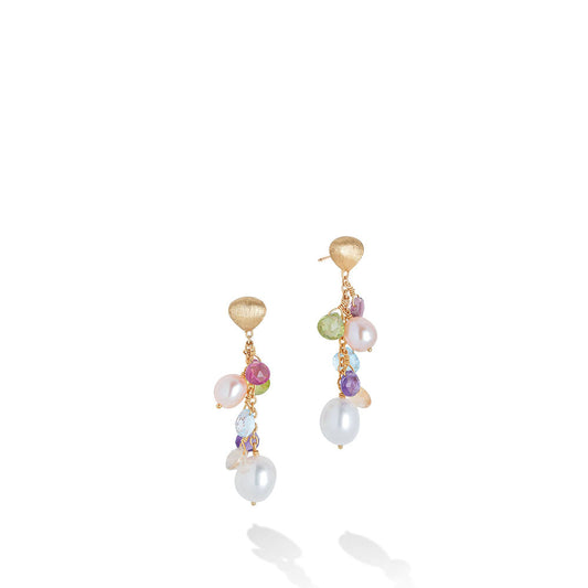 Maharaja Collection Mixed Gemstone and Pearl Short Drop Earrings in 18K Yellow Gold