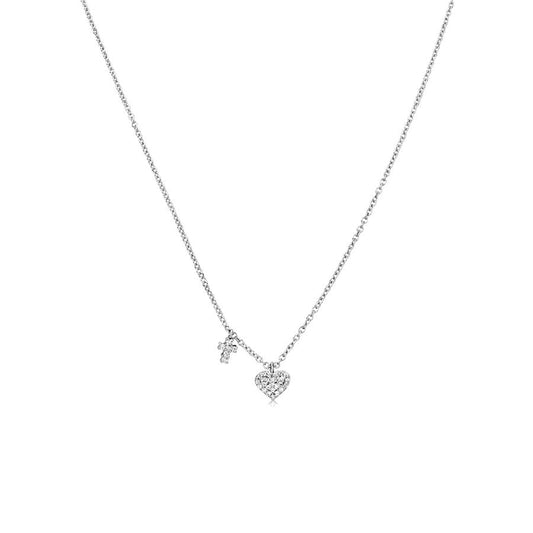 Maharaja Collection Round Diamond Cross and Heart Necklace in 14K White Gold (0.09ctw)