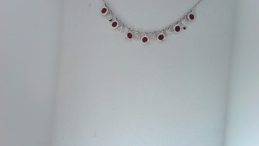 Maharaja Collection Round Diamond and Round Ruby Necklace in 14K White Gold (0.53ct)