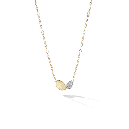 Maharaja Collection Marco Bicego® Petite Double Leaf Necklace with 0.09ctw Diamond in 18K Yellow Gold (0.09ctw)