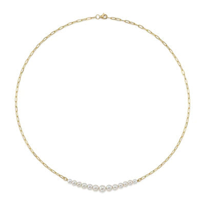 Maharaja Collection Cultured Pearl Paperclip Link Necklace in 14K Yellow Gold