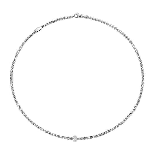 Maharaja Collection Round Diamond FOPE Eka Necklace in 18K White Gold (0.19ctw)