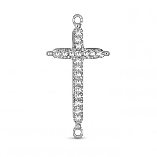 Maharaja Collection Round Diamond Cross Charm Bracelet in 14K White Gold (0.06ctw)