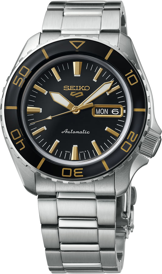 Maharaja Collection Seiko 5 Sports 42mm Black Dial Automatic Watch in Stainless Steel