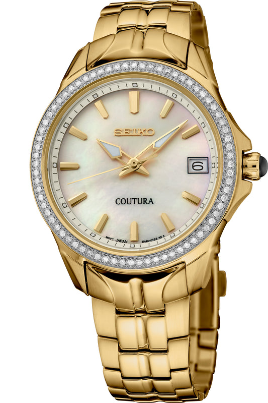Seiko Coutura 41mm Mother of Pearl Diamond Quartz Movement Watch in Gold Plated Stainless Steel