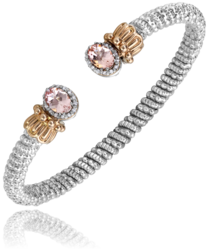 Maharaja Collection Oval Morganite and Round Diamond Open Bracelet in Sterling Silver and 14K Rose Gold (0.14ctw)