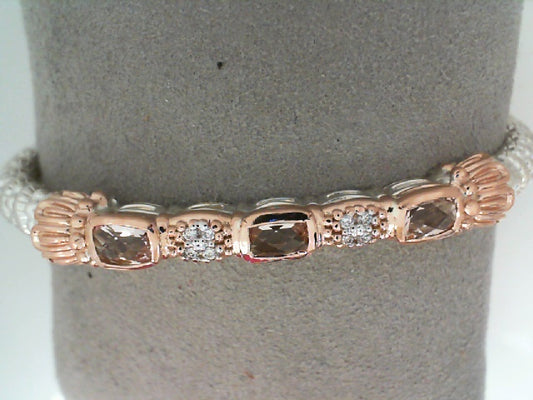 Maharaja Collection Diamond and Cushion Morganite Closed Bracelet in Sterling Silver and Rose Gold (0.06ctw)