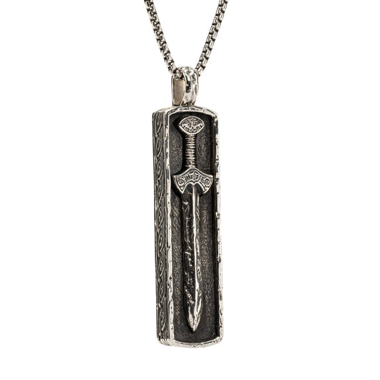 Maharaja Collection Framed Viking Sword Pendant Large Necklace in Sterling Silver