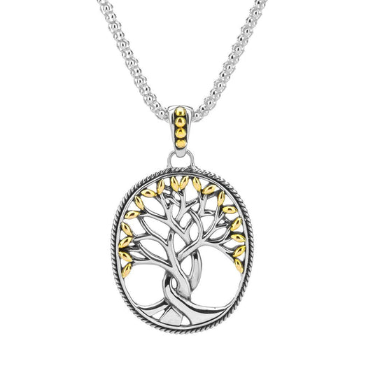 Maharaja Collection Tree Of Life Pendant in Sterling Silver and 18K Gold