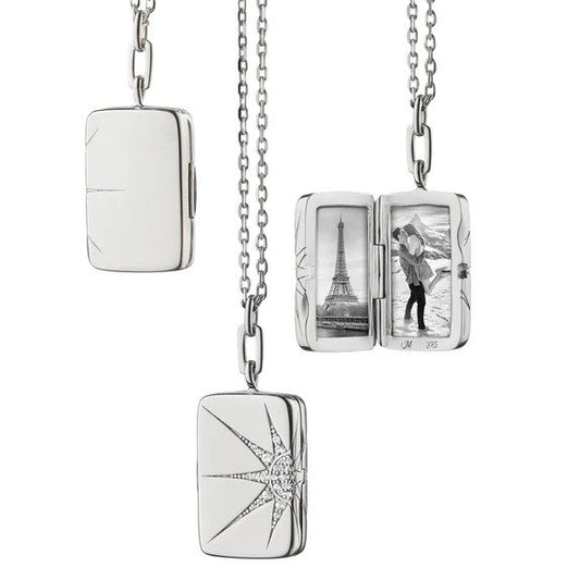Maharaja Collection White Sapphire Elongated Star Locket Necklace in Sterling Silver (32" Chain)