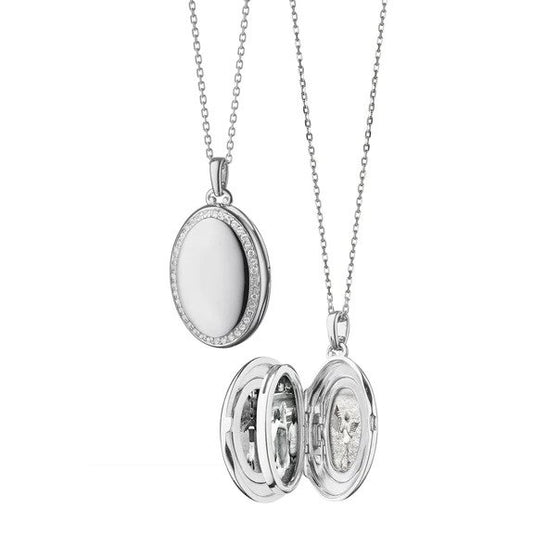 Maharaja Collection Mini Four Image Locket With White Sapphire on 32" Chain in Sterling Silver (0.4ctw)