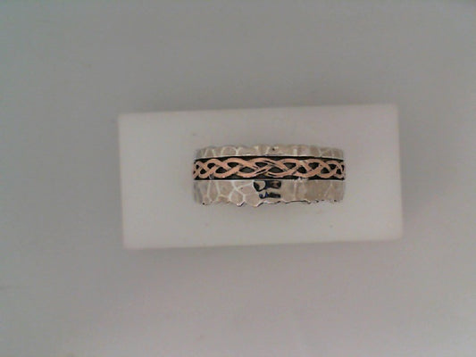 Maharaja Collection Hammered Weave Ring in Sterling Silver and Gold (Size 10)