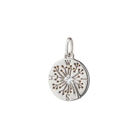 Maharaja Collection Dandelion Charm With Princess Cut White Sapphire Pendant in Sterling Silver