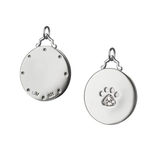 Maharaja Collection White Sapphire Paw Print Disc Necklace in Sterling Silver (0.048ctw)