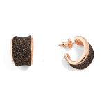 Maharaja Collection Dark Brown Polvere Saddle Huggie Rose Gold Earrings in 14K Rose Gold
