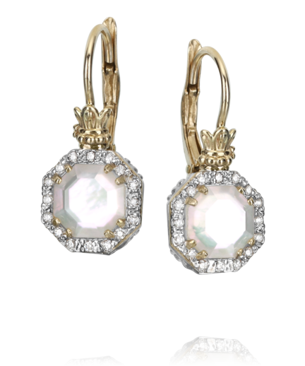 Maharaja Collection Diamond and Mother of Pearl Earrings in Sterling Silver and 14K Yellow Gold (0.22ctw)