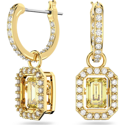 Maharaja Collection Octagon Cut Yellow Stone Drop Earrings in Gold-Tone Plated