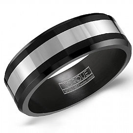 Maharaja Collection Black Ceramic and Tungsten Inlay Ring in 14K Gold (8mm)