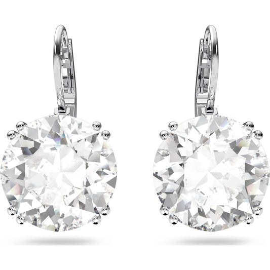 Maharaja Collection Round Crystal Earrings in Rhodium Plated White