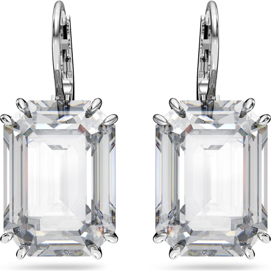 Maharaja Collection Octagon Cut Crystal Earrings in Rhodium Plated