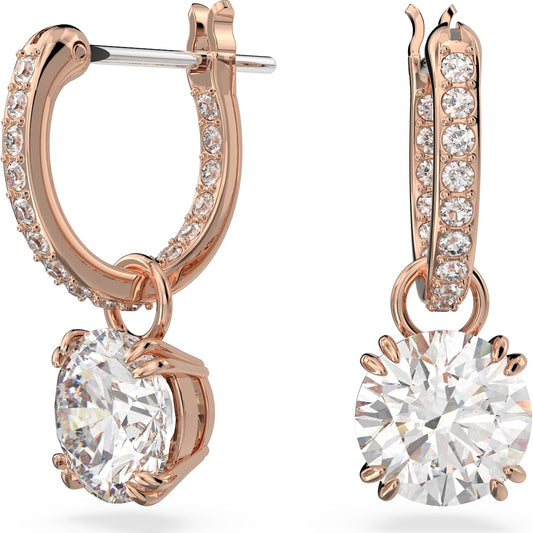 Maharaja Collection Round White Drop Earrings in Rose Gold-Tone Plated