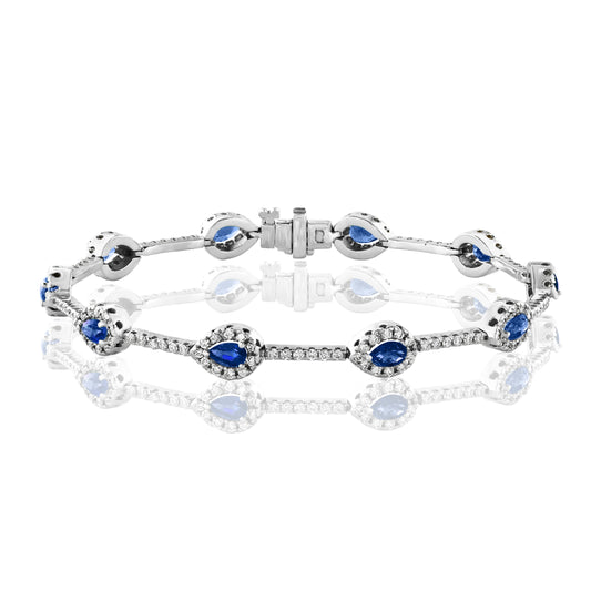 Maharaja Collection Round Sapphire and Diamond Bracelet in 18K White Gold (3ctw)