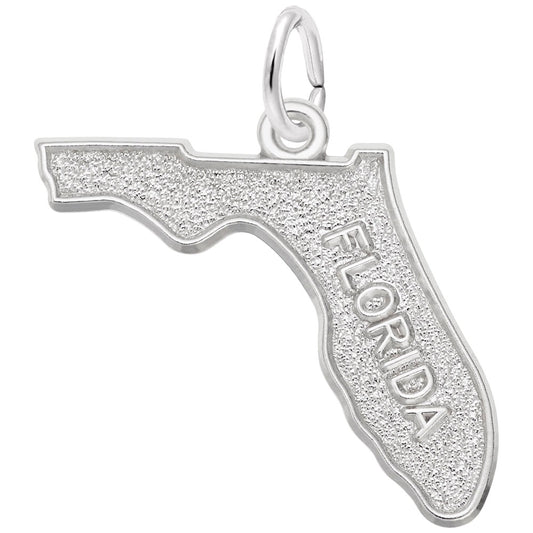 Maharaja Collection Florida Map Charm Pendant Necklace in Sterling Silver