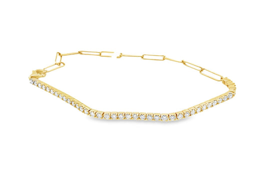 Maharaja Collection Round Diamond Paperclip Chain Bracelet in 14K Yellow Gold (1.00ctw)
