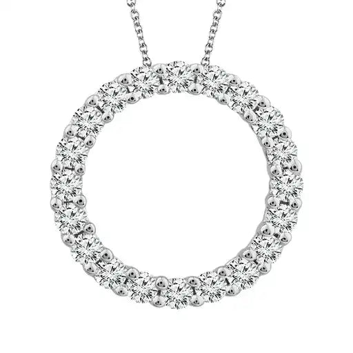 Maharaja Collection Round Diamond Fashion Circle Pendant Necklace in 14K White Gold (0.5ctw)