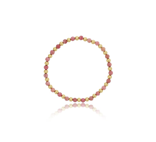 Maharaja Collection 4mm Rhodonite with Alternating Gold Filled Beads Bracelet in Gold Filled