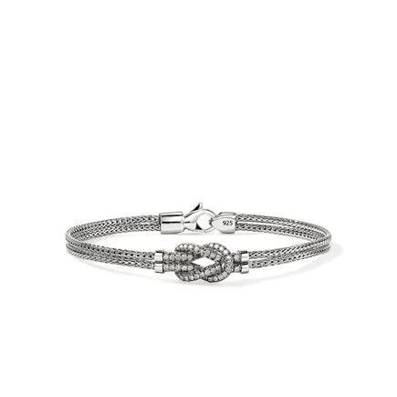 Love Knot Diamond Pave Station Chain Double Row Bracelet with Lobster Clasp (0.30ctw)