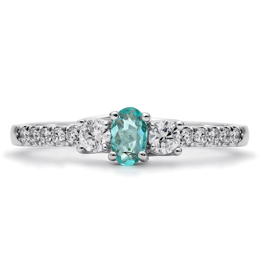 Maharaja Collection Oval Paraiba Tourmaline and Round Diamond Ring in 18K White Gold (0.44ctw)